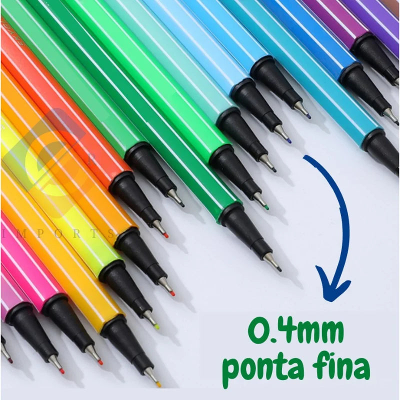 Kit 12 Canetas Cores Coloridas Ponta Fina 0.5mm