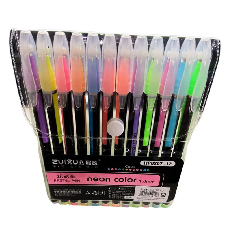 Kit 12 Canetas Gel Coloridas Perfumadas Glitter Neon